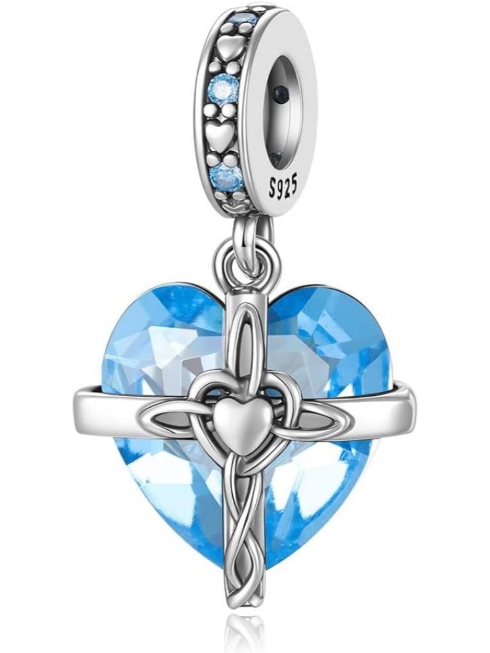 Women's Blue 925 Sterling Silver Cross Charms Dangle Beads Heart Birthstone